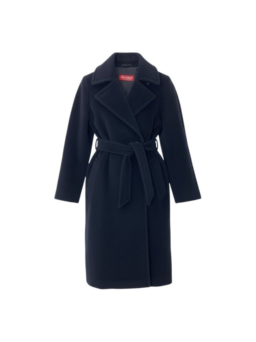 Max Mara Wool Coat Angora Blend Long Lining Logo Black 34